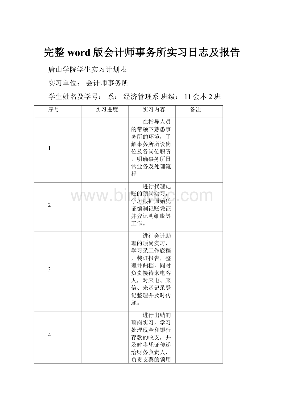 完整word版会计师事务所实习日志及报告Word文档格式.docx