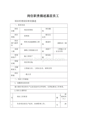 岗位职责描述基层员工Word文档下载推荐.docx