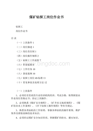 煤矿钻探工岗位作业书Word下载.docx