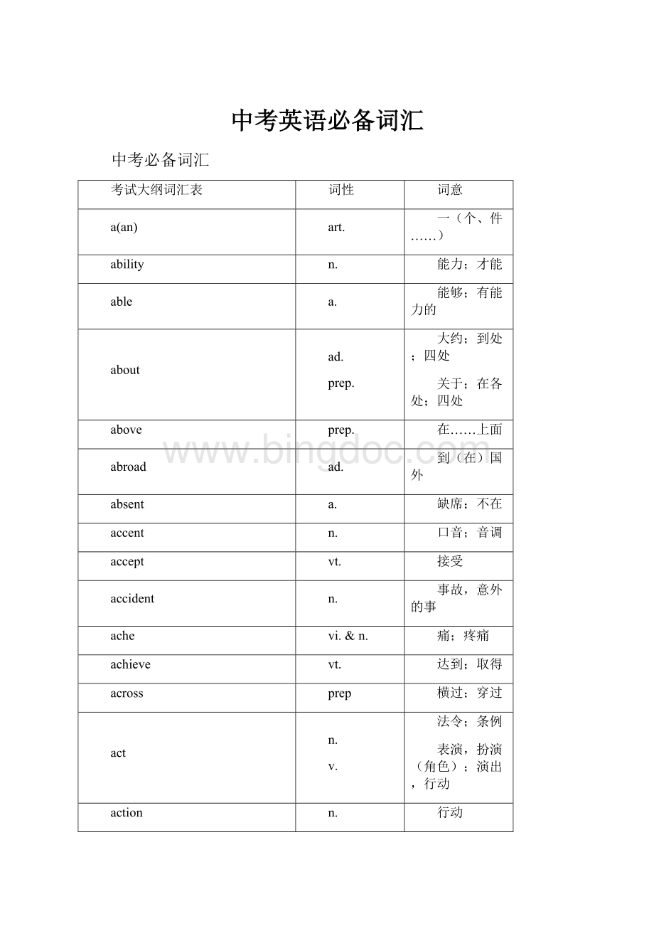 中考英语必备词汇Word格式.docx_第1页