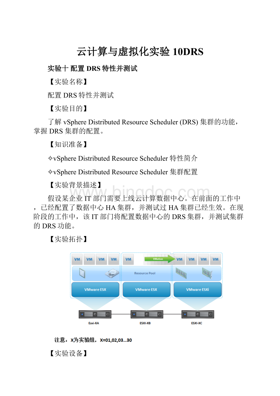 云计算与虚拟化实验10DRSWord文档格式.docx_第1页