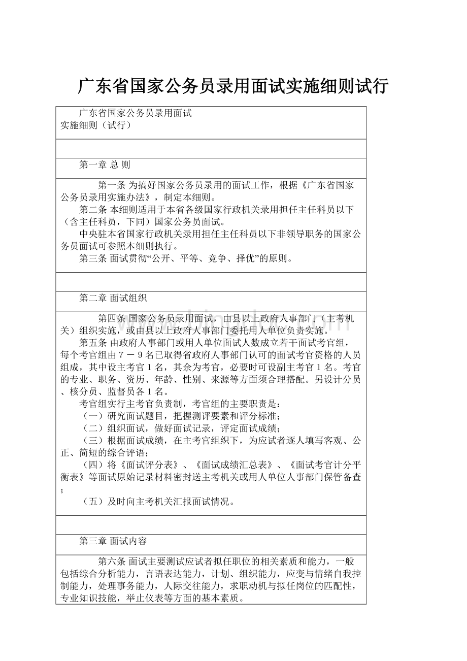 广东省国家公务员录用面试实施细则试行Word文件下载.docx_第1页