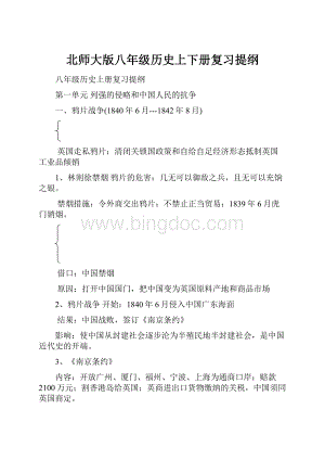 北师大版八年级历史上下册复习提纲.docx