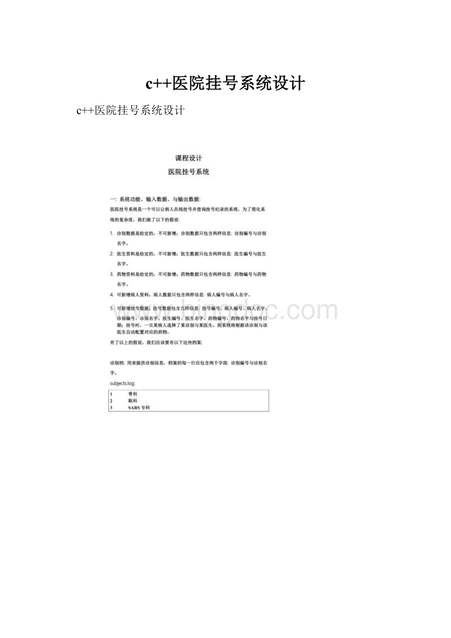c++医院挂号系统设计Word文件下载.docx_第1页