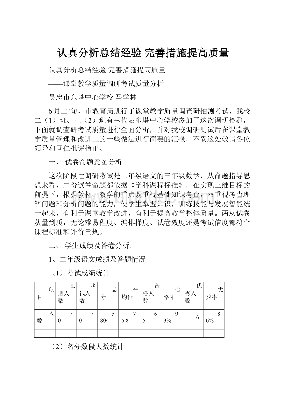 认真分析总结经验 完善措施提高质量Word文档下载推荐.docx_第1页