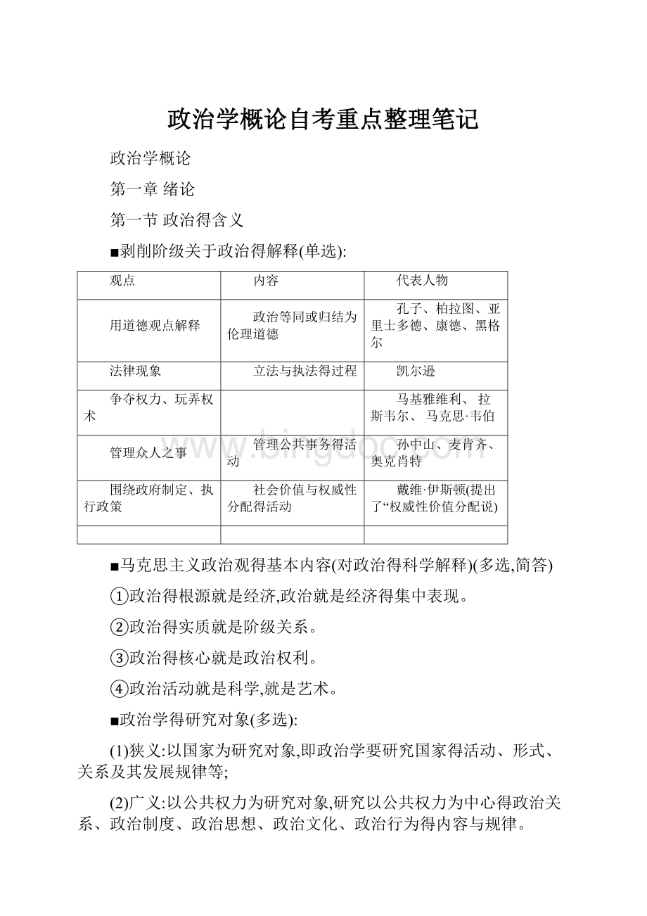 政治学概论自考重点整理笔记文档格式.docx