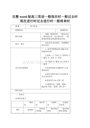 完整word版高三英语一般现在时一般过去时现在进行时过去进行时一般将来时Word下载.docx