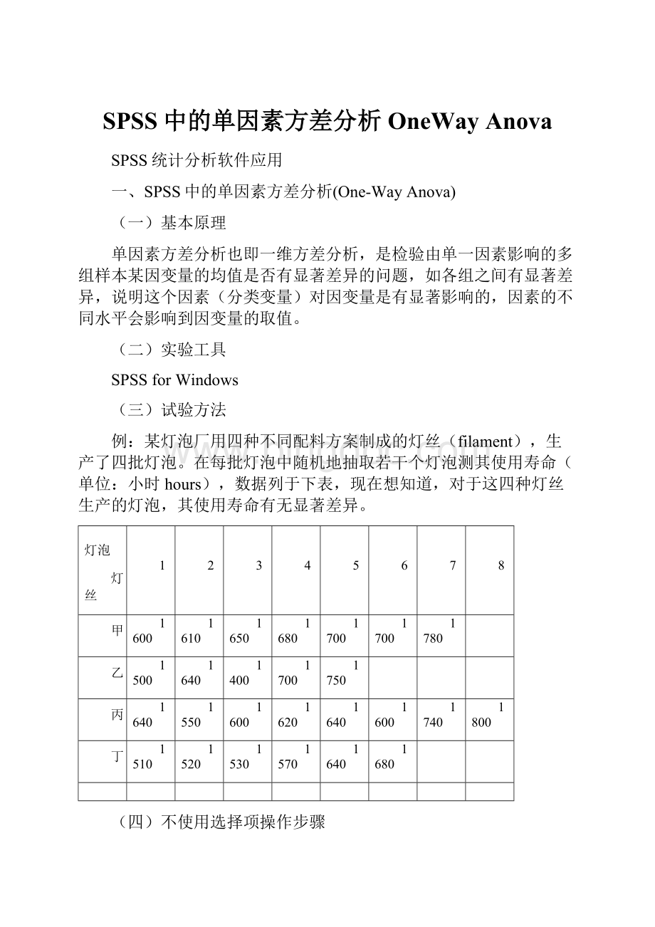 SPSS中的单因素方差分析OneWay Anova.docx