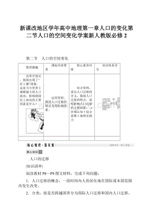 新课改地区学年高中地理第一章人口的变化第二节人口的空间变化学案新人教版必修2Word文件下载.docx