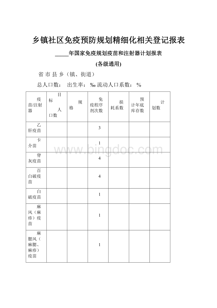 乡镇社区免疫预防规划精细化相关登记报表Word文件下载.docx_第1页