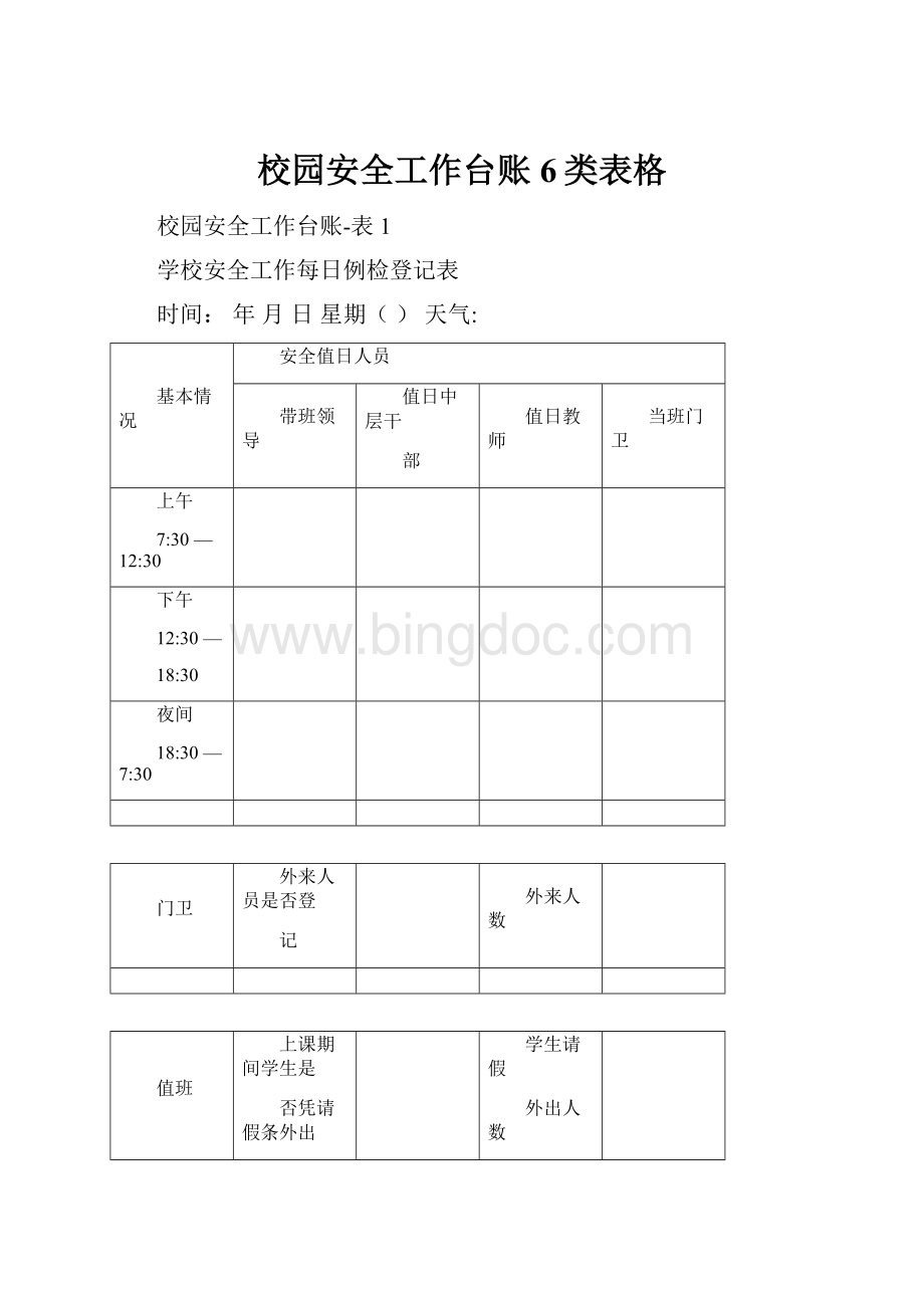 校园安全工作台账6类表格Word文档下载推荐.docx