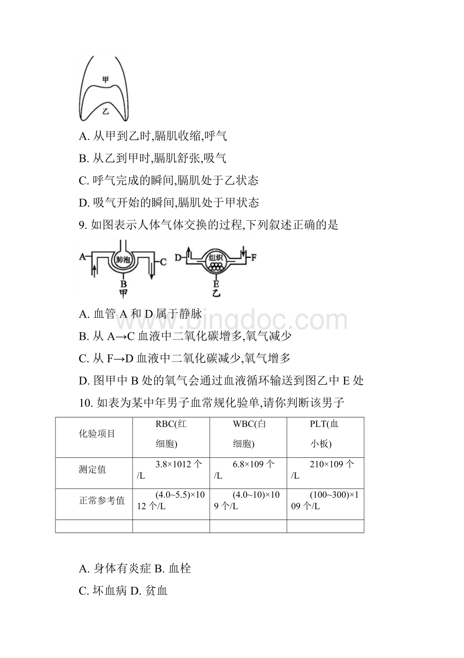 七年级下册济南版学年 期末生物测评原卷版Word文件下载.docx_第3页