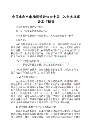 中国水利水电勘测设计协会十届二次常务理事会工作报告.docx