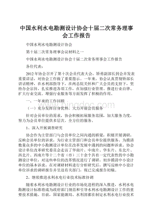 中国水利水电勘测设计协会十届二次常务理事会工作报告Word格式文档下载.docx