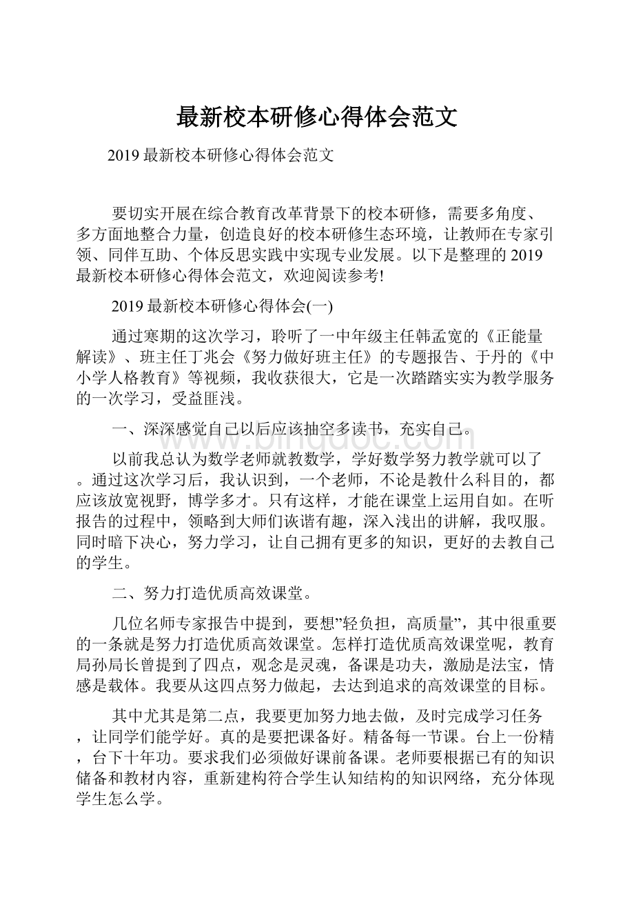 最新校本研修心得体会范文Word格式.docx