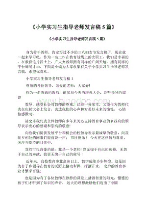 《小学实习生指导老师发言稿5篇》文档格式.docx