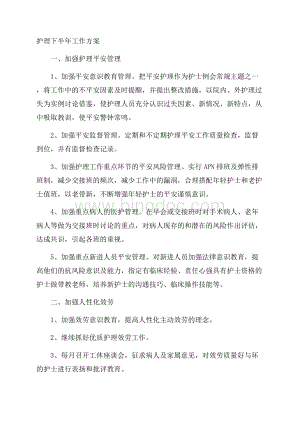 护理下半年工作计划精选Word文件下载.docx