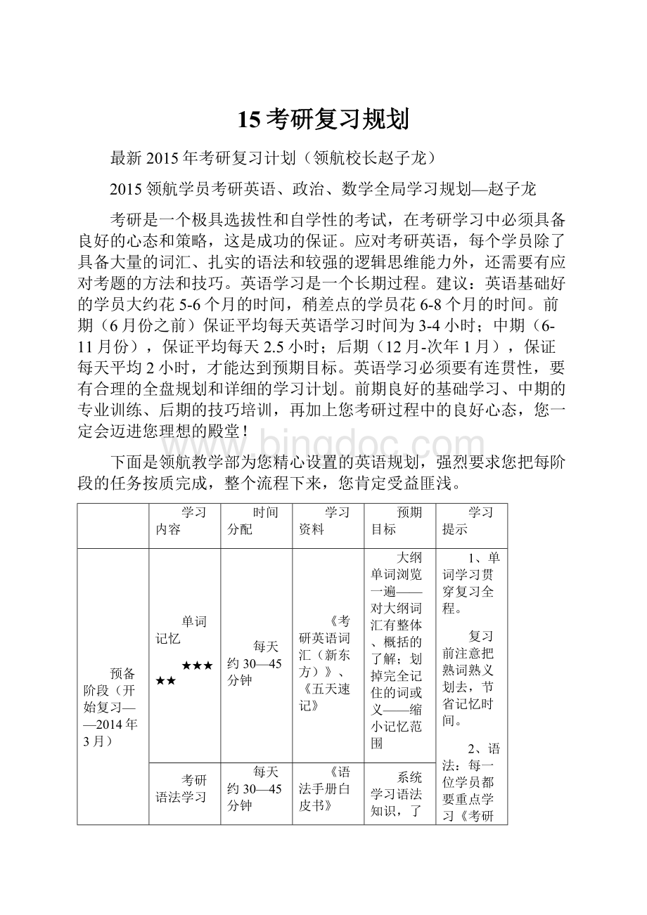 15考研复习规划Word格式文档下载.docx