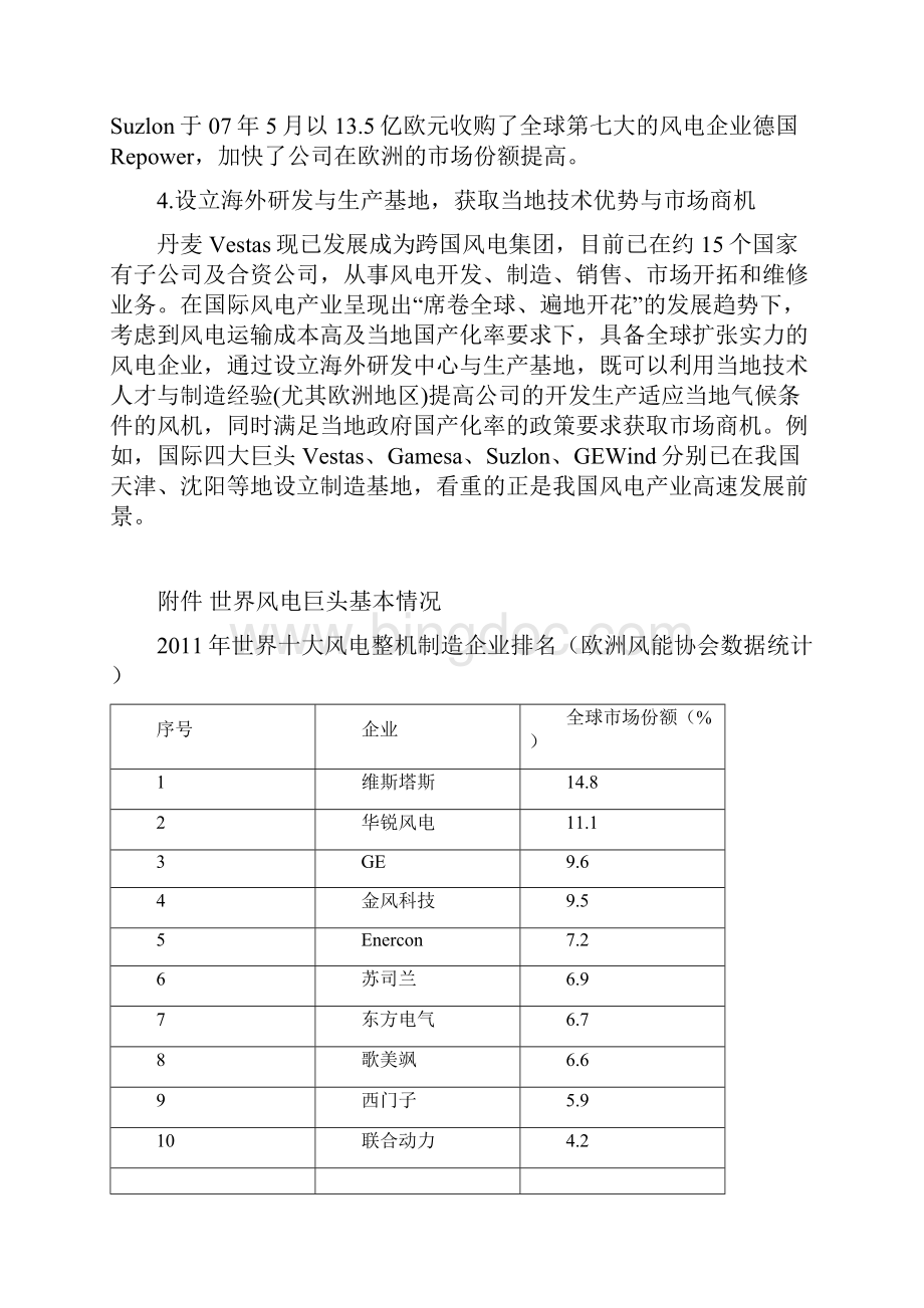 国际风电巨头发展策略及启示概要Word文档下载推荐.docx_第3页