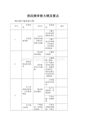 供应商审核大纲及要点Word文档格式.docx