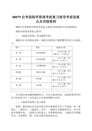 00079自考保险学原理考前复习指导考前划重点及详细资料Word文档格式.docx