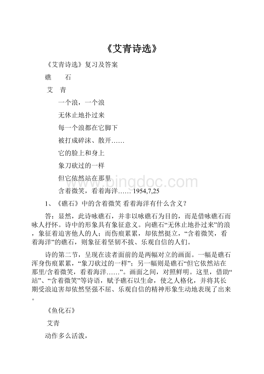 《艾青诗选》文档格式.docx