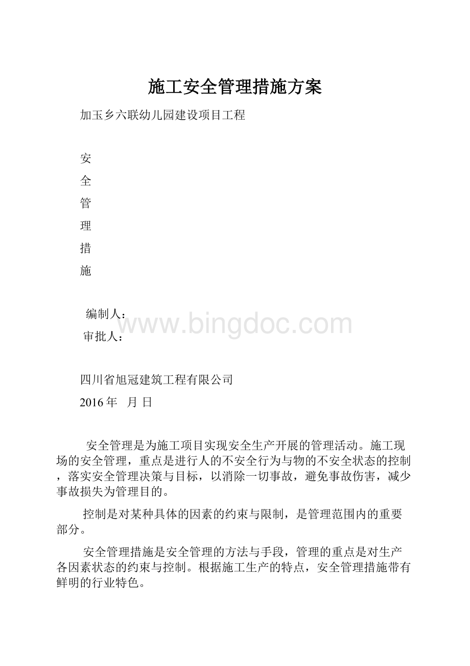 施工安全管理措施方案文档格式.docx