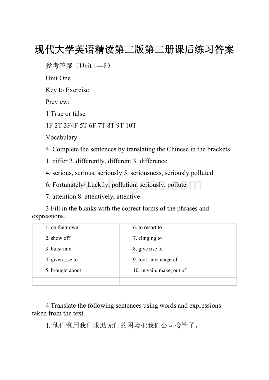 现代大学英语精读第二版第二册课后练习答案Word格式文档下载.docx