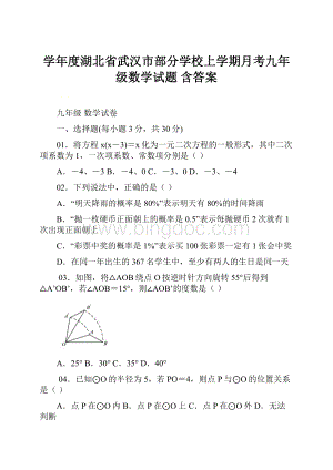 学年度湖北省武汉市部分学校上学期月考九年级数学试题 含答案.docx