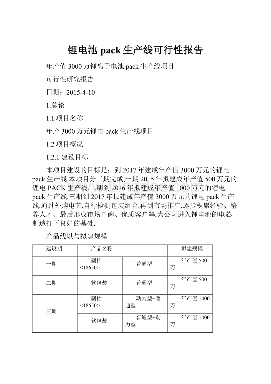 锂电池pack生产线可行性报告Word文档下载推荐.docx_第1页