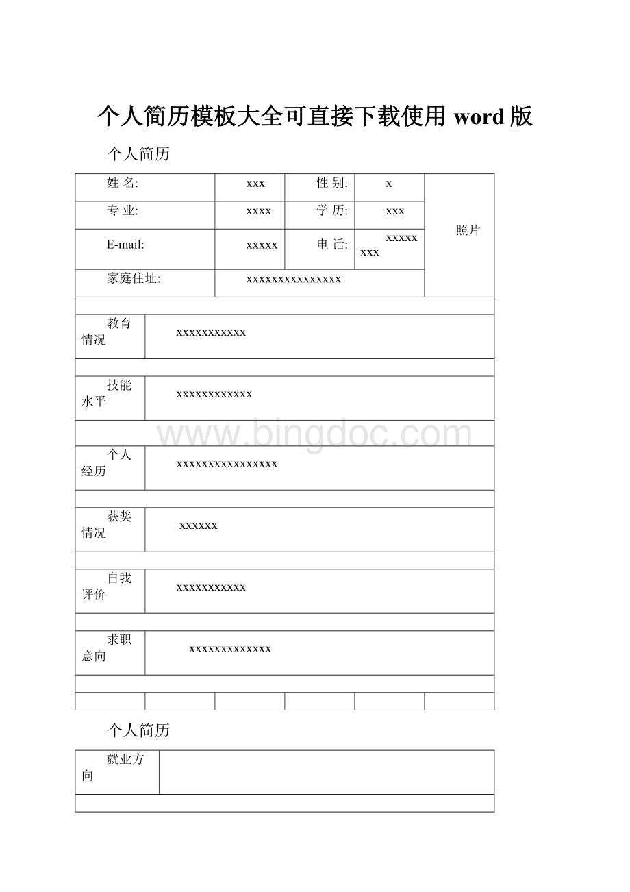 个人简历模板大全可直接下载使用word版.docx_第1页