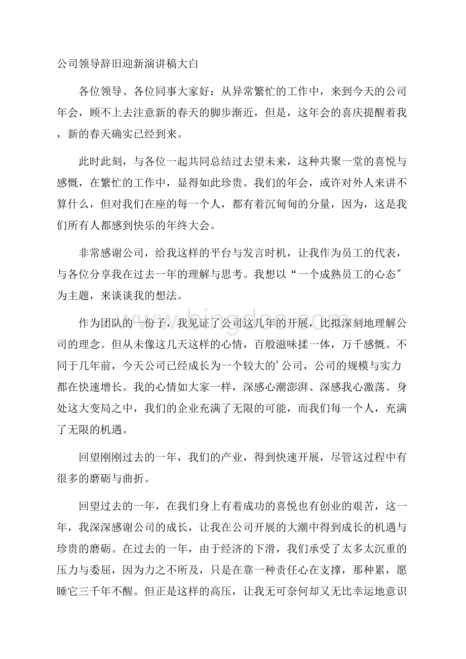 公司领导辞旧迎新演讲稿大白精编Word文件下载.docx_第1页