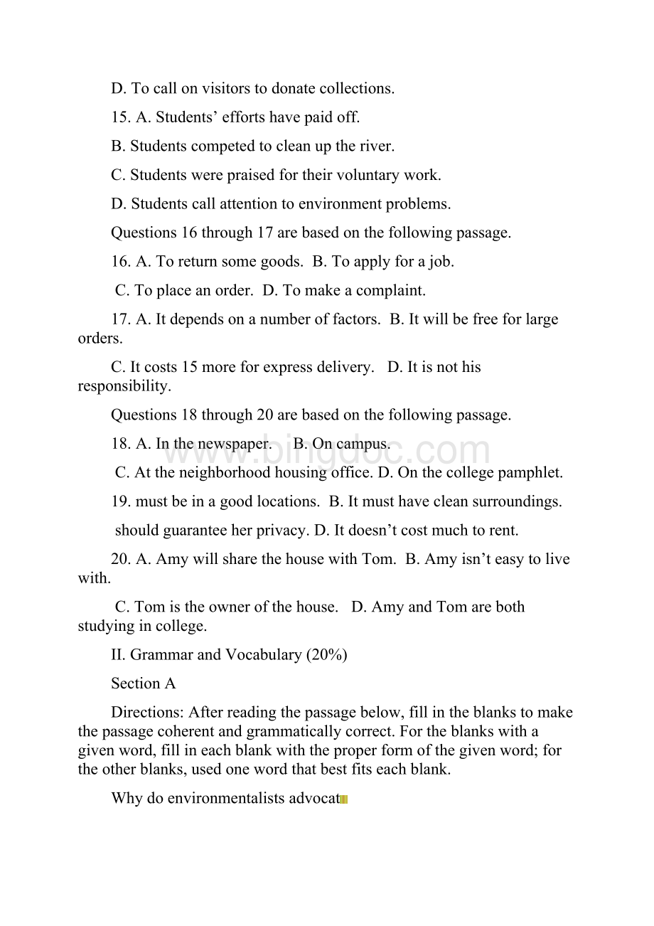 上海市届高三英语下学期期中模拟调研试题Word文档下载推荐.docx_第3页