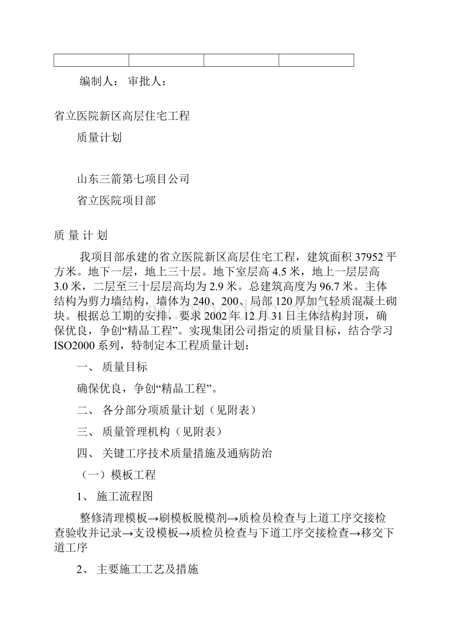 省立医院新区高层住宅工程质量计划Word文档下载推荐.docx_第2页