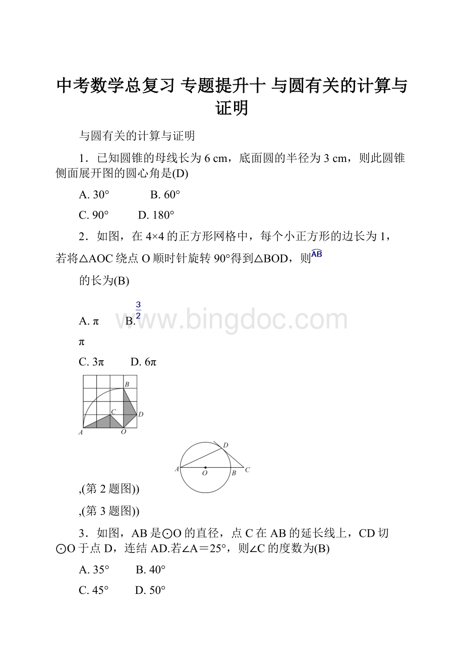 中考数学总复习 专题提升十 与圆有关的计算与证明.docx_第1页