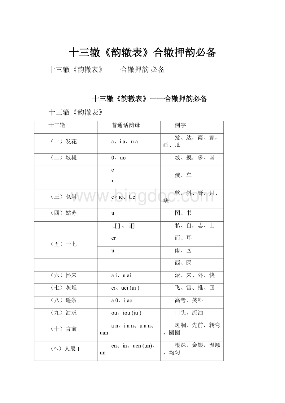 十三辙《韵辙表》合辙押韵必备文档格式.docx