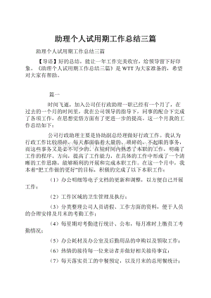 助理个人试用期工作总结三篇.docx