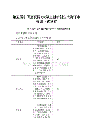 第五届中国互联网+大学生创新创业大赛评审规则正式发布.docx