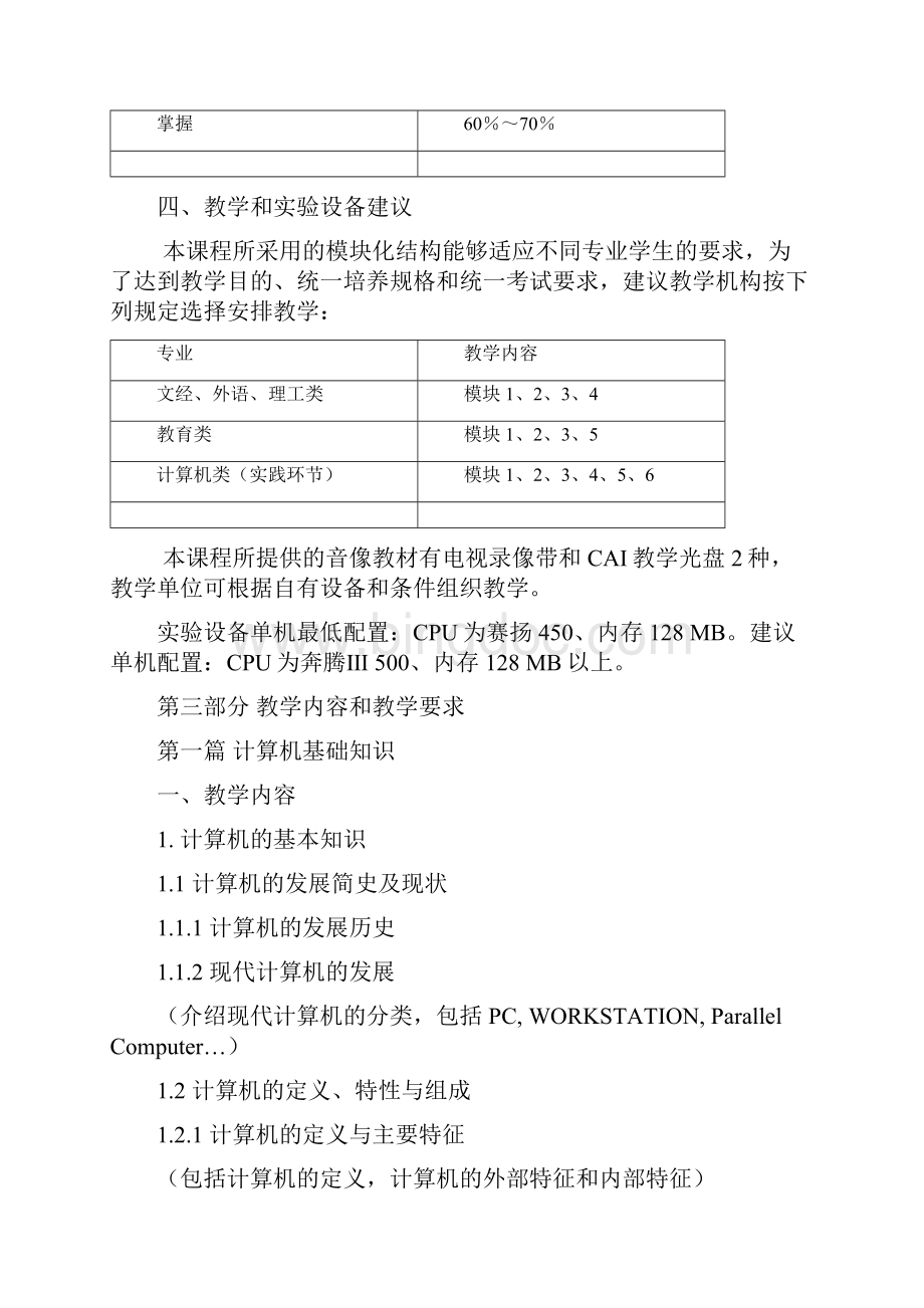 计算机应用基础课的程教学大纲.docx_第3页