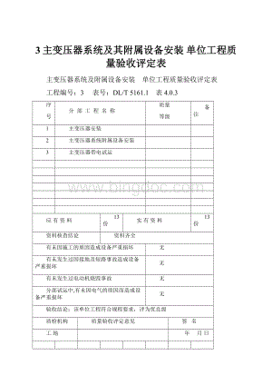 3主变压器系统及其附属设备安装 单位工程质量验收评定表.docx