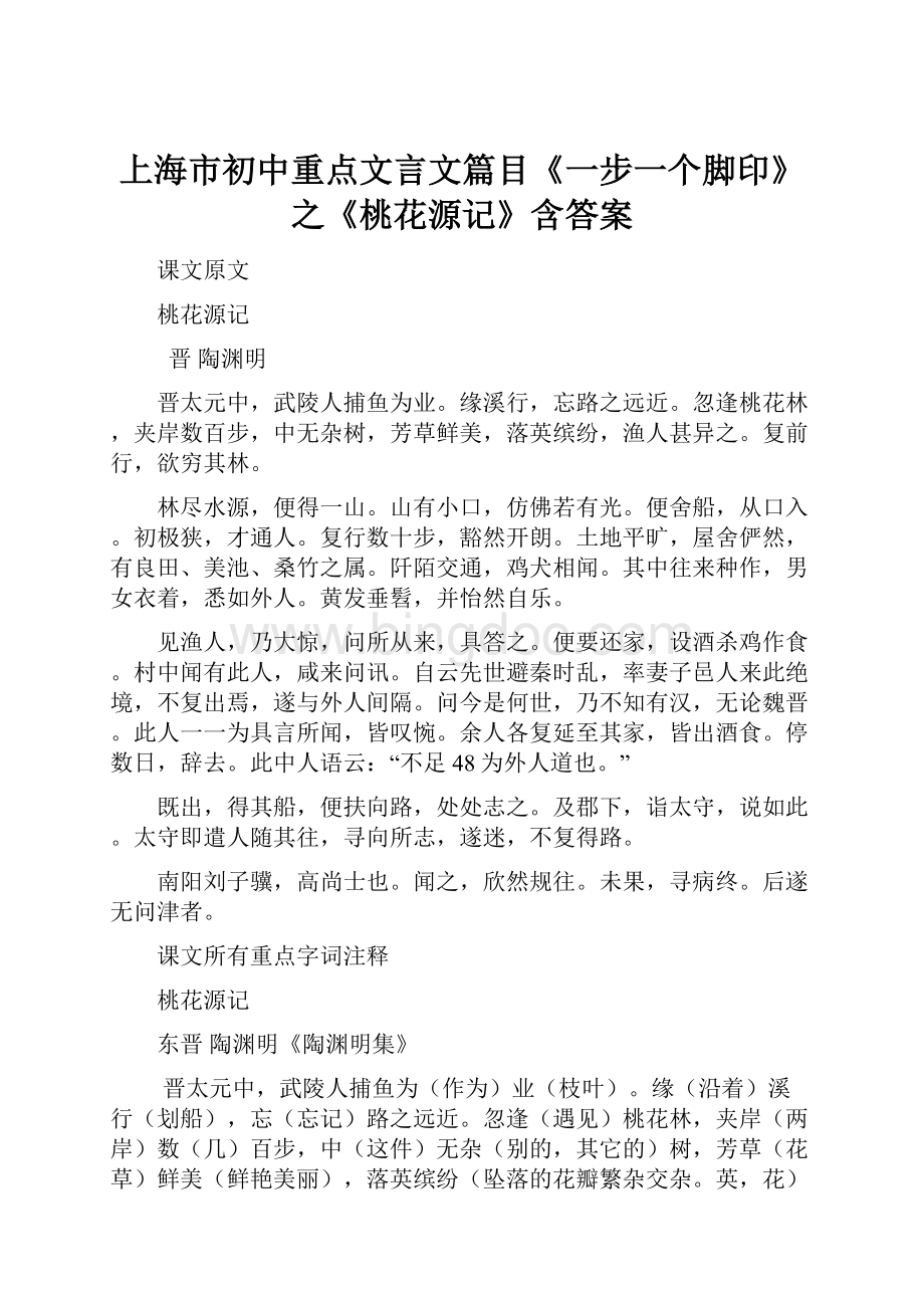 上海市初中重点文言文篇目《一步一个脚印》之《桃花源记》含答案.docx