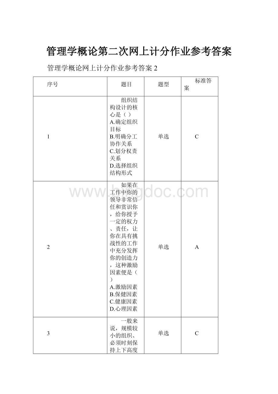 管理学概论第二次网上计分作业参考答案.docx