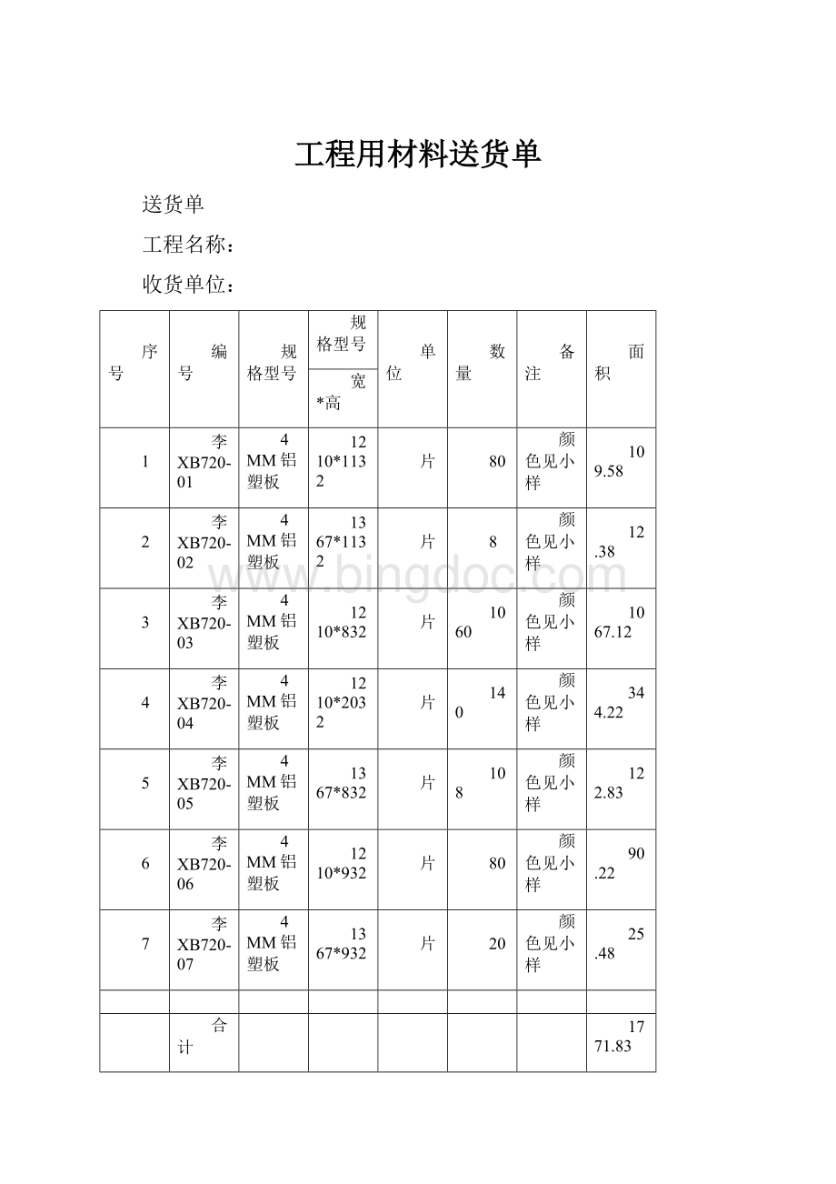 工程用材料送货单.docx