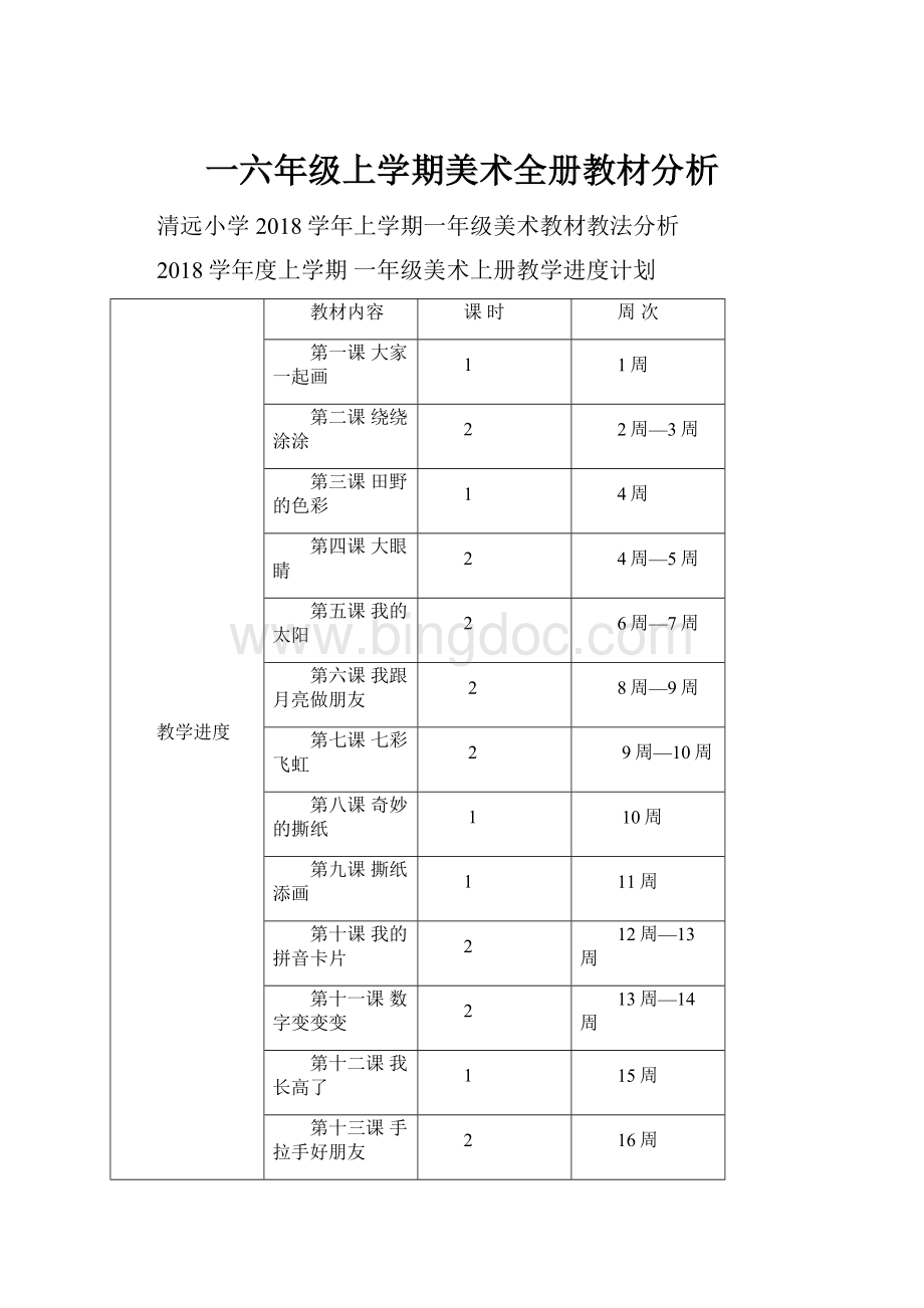 一六年级上学期美术全册教材分析.docx