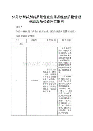 体外诊断试剂药品经营企业药品经营质量管理规范现场检查评定细则.docx