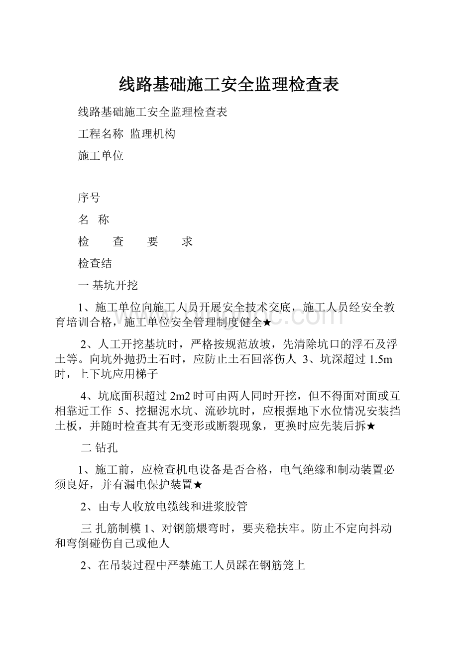 线路基础施工安全监理检查表.docx