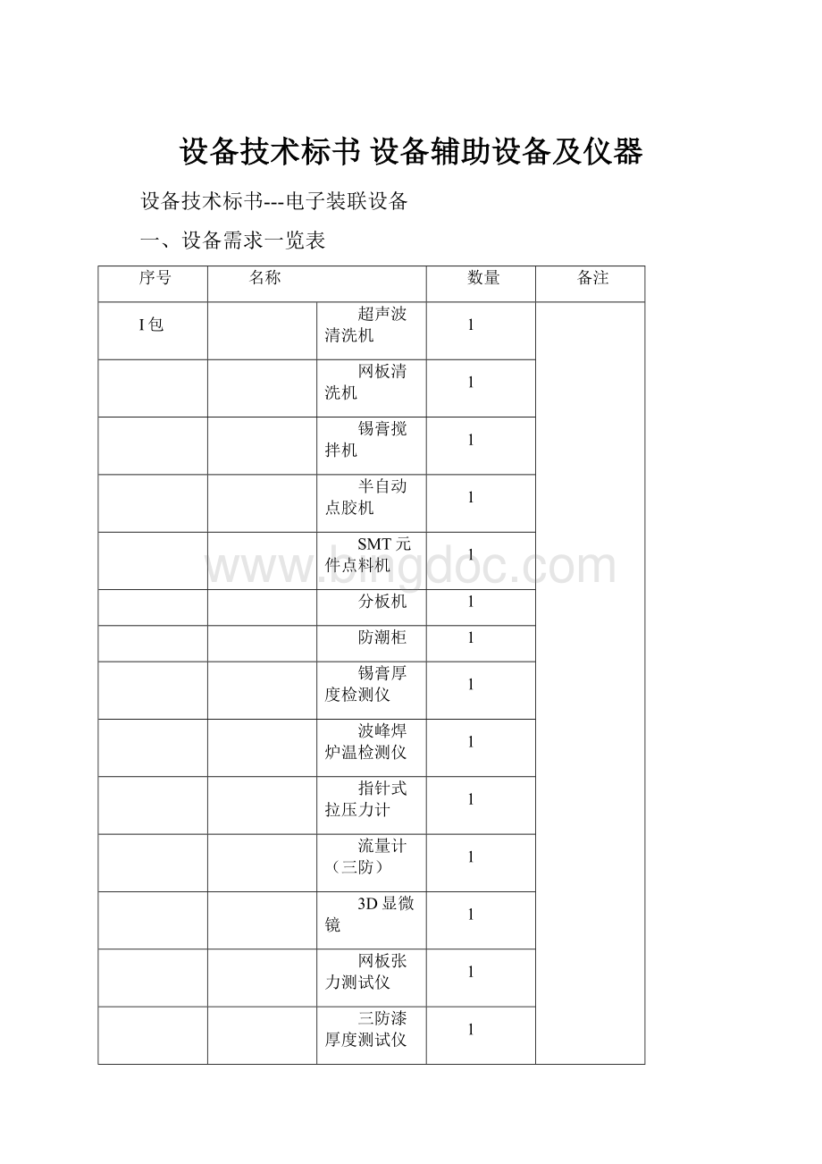 设备技术标书 设备辅助设备及仪器.docx