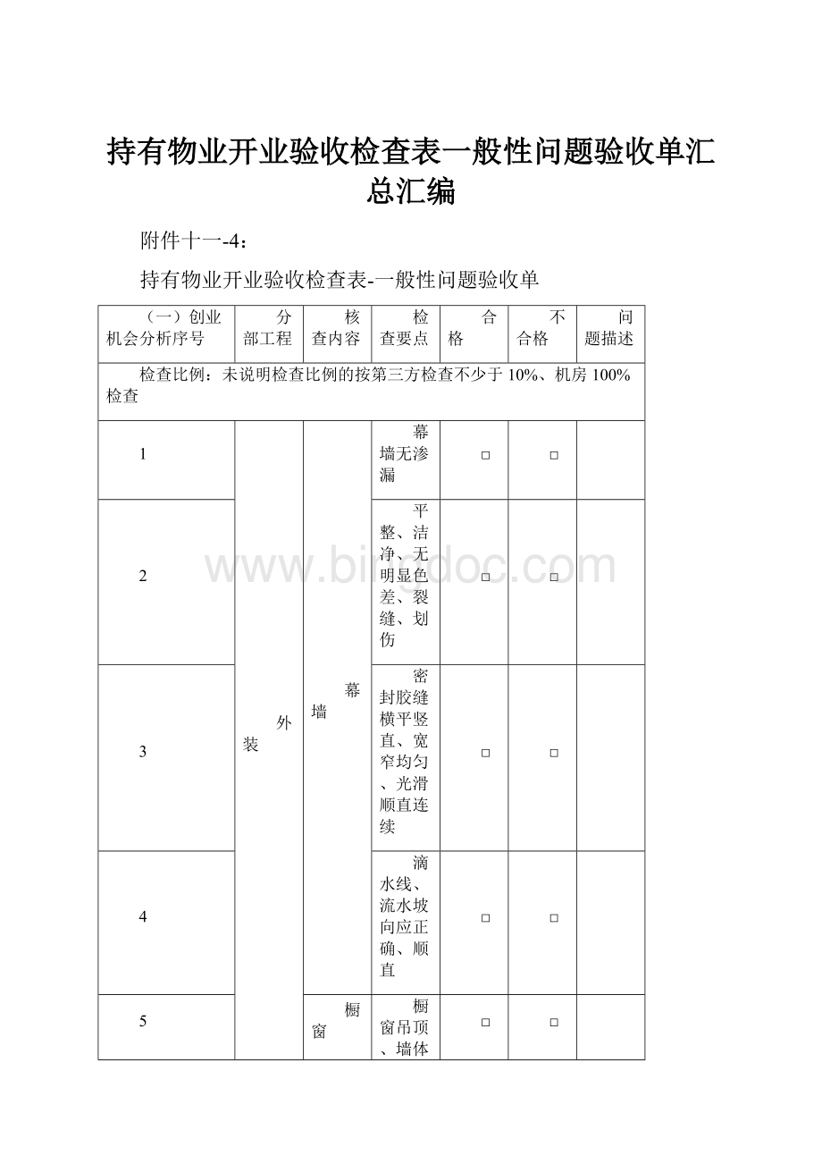 持有物业开业验收检查表一般性问题验收单汇总汇编.docx_第1页