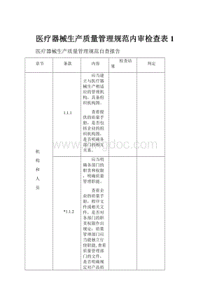 医疗器械生产质量管理规范内审检查表1.docx