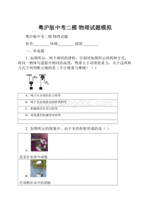 粤沪版中考二模 物理试题模拟.docx